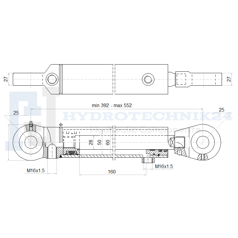 Hydraulikzylinder doppeltwirkend CJ2F-50/25/200 mit Gelenkaugen 30mm Hydraulikzylinder doppeltwirkend CJ2F-50/25/200 mit Gelenkaugen 30mm