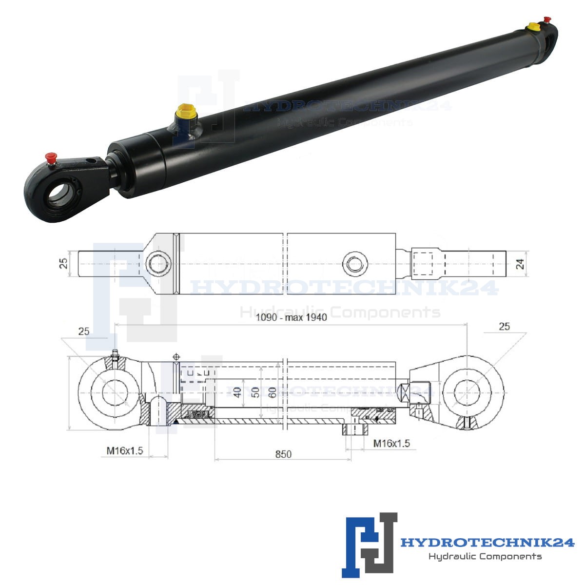Hydraulikzylinder Doppeltwirkend CJ2F-40/22/250 Mit Gelenkaugen 25mm