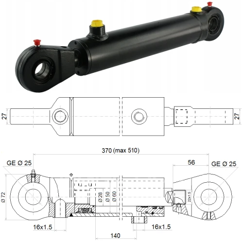 Hydraulikzylinder doppeltwirkend CJ2F-80/45/320 mit Gelenkaugen 40mm Hydraulikzylinder doppeltwirkend CJ2F-80/45/320 mit Gelenkaugen 40mm