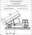Teleskopzylinder 3-stufig Ø75/60/45mm 700mm hub mit Anschweißkugelpfanne, Kardanring und Lagerbockpaar
