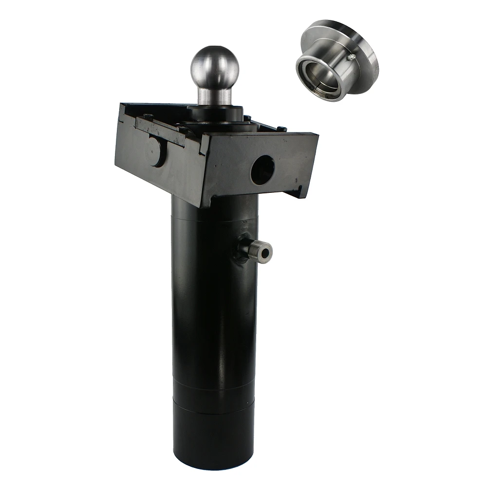 Teleskop-Hydraulikzylinder 2-stufig Ø75/60mm 520mm hub mit Kardanring und Anschweißkugelpfanne