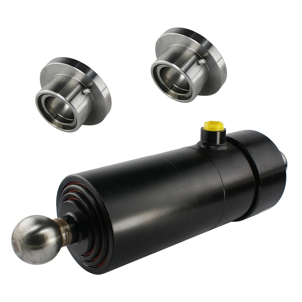 Teleskop-Hydraulikzylinder 3-stufig Ø90/75/60mm 580mm Hub mit 2x Anschweißkugelpfanne