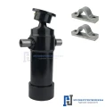 Teleskop-Hydraulikzylinder 4-stufig Ø90/75/60/45mm 910mm hub mit Anschweißkugelpfanne und Lagerbockpaar