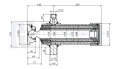 Teleskop-Hydraulikzylinder 4-stufig Ø90/75/60/45mm 910mm hub mit Anschweißkugelpfanne und Lagerbockpaar