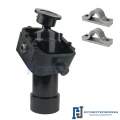 Teleskop-Hydraulikzylinder 4-stufig Ø90/75/60/45mm 910mm hub mit Kardanring, Anschweißkugelpfanne und Lagerbockpaar