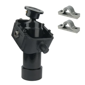 Teleskopzylinder 4-stufig Ø90/75/60/45mm 910mm hub mit Kardanring, Kugelpfanne und Lagerbockpaar
