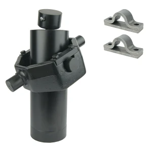 Teleskopzylinder 5-stufig Ø105/90/75/60/45mm 1200mm hub mit Kugelpfanne, Kardanring und Lagerbockpaar