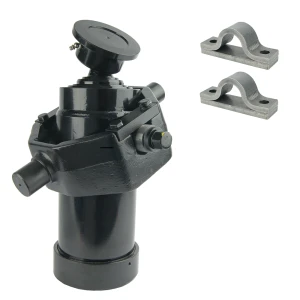 Teleskopzylinder 5-stufig Ø105/90/75/60/45mm 1050mm hub mit Kugelpfanne, Kardanring und Lagerbockpaar