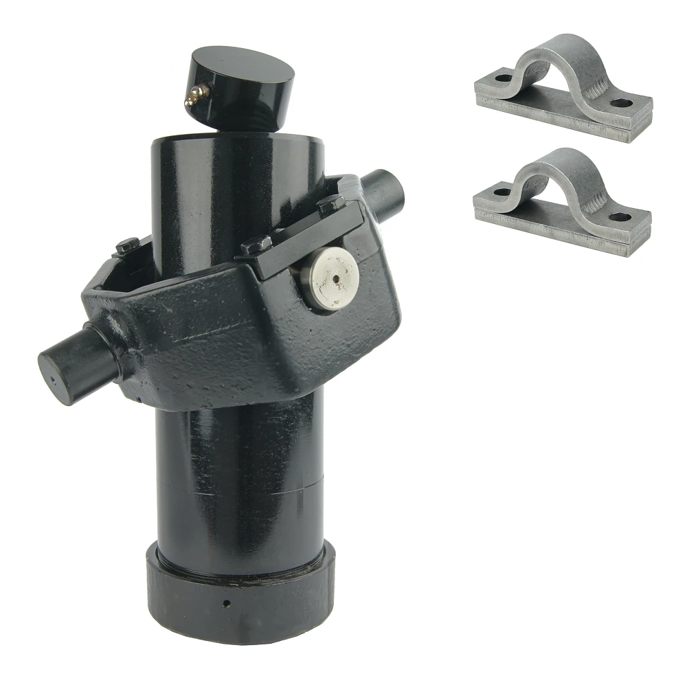 Teleskopzylinder 5-stufig Ø105/90/75/60/45mm 1237mm hub mit Kugelpfanne, Kardanring und Lagerbockpaar