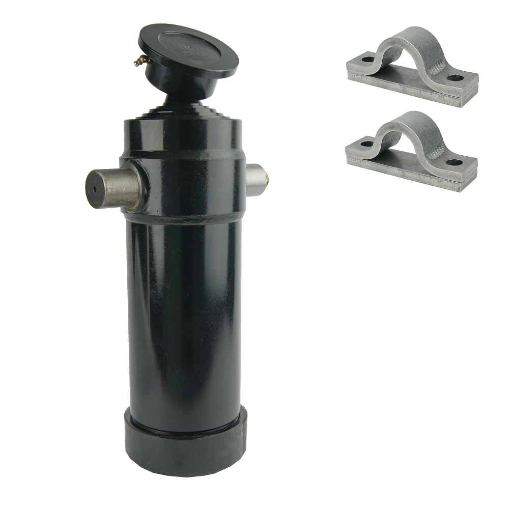 Teleskopzylinder 5-stufig Ø105/90/75/60/45mm 1432mm hub mit Kugelpfanne und Lagerbockpaar