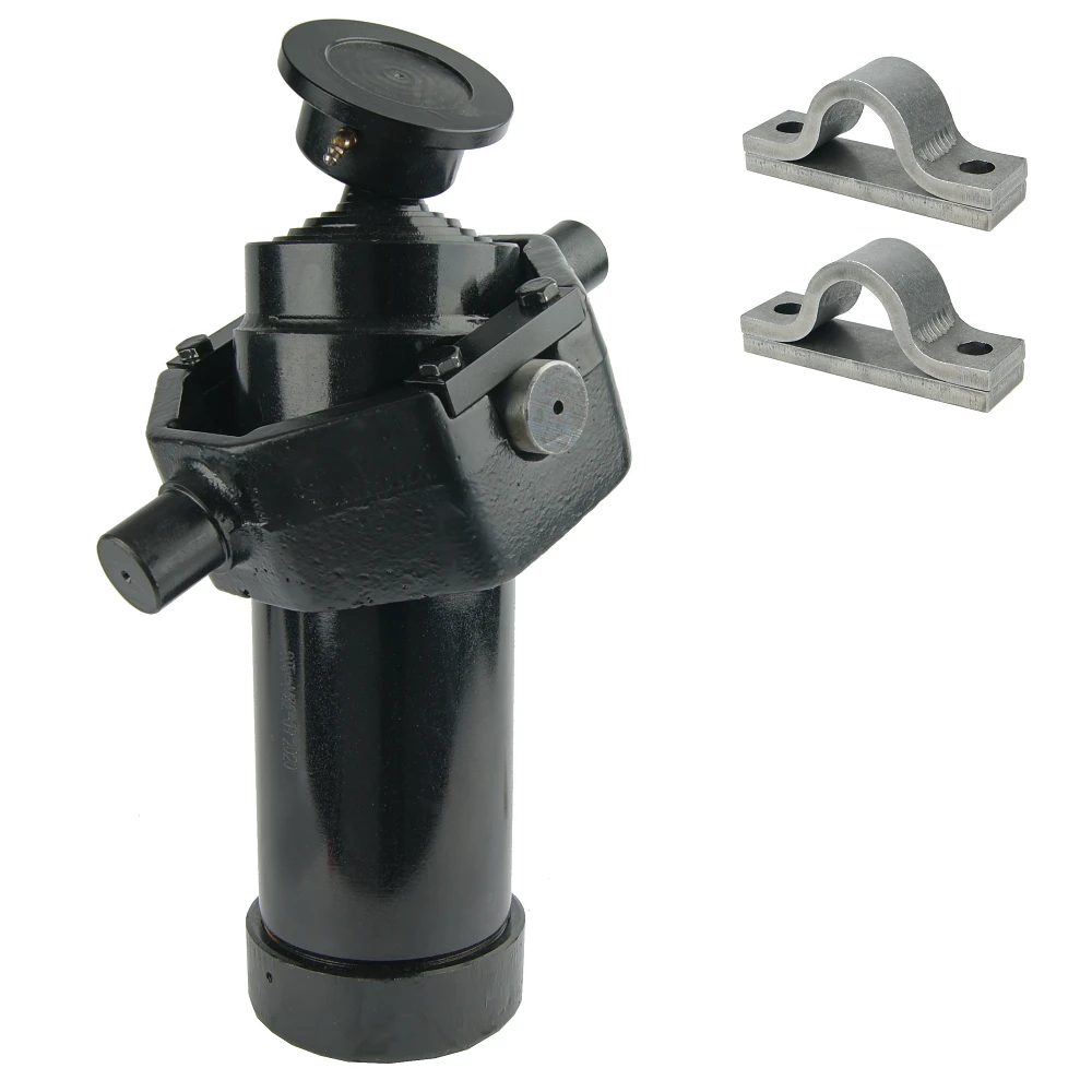 Teleskopzylinder 5-stufig Ø105/90/75/60/45mm 1432mm hub mit Kugelpfanne, Kardanring und Lagerbockpaar