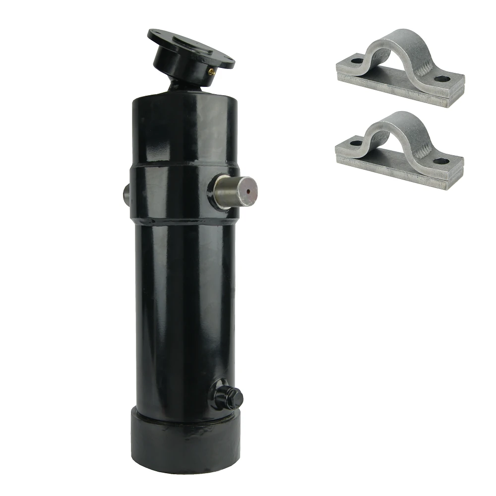 Teleskopzylinder 4-stufig Ø120/105/90/75mm 1700mm hub mit Kugelpfanne und Lagerbockpaar