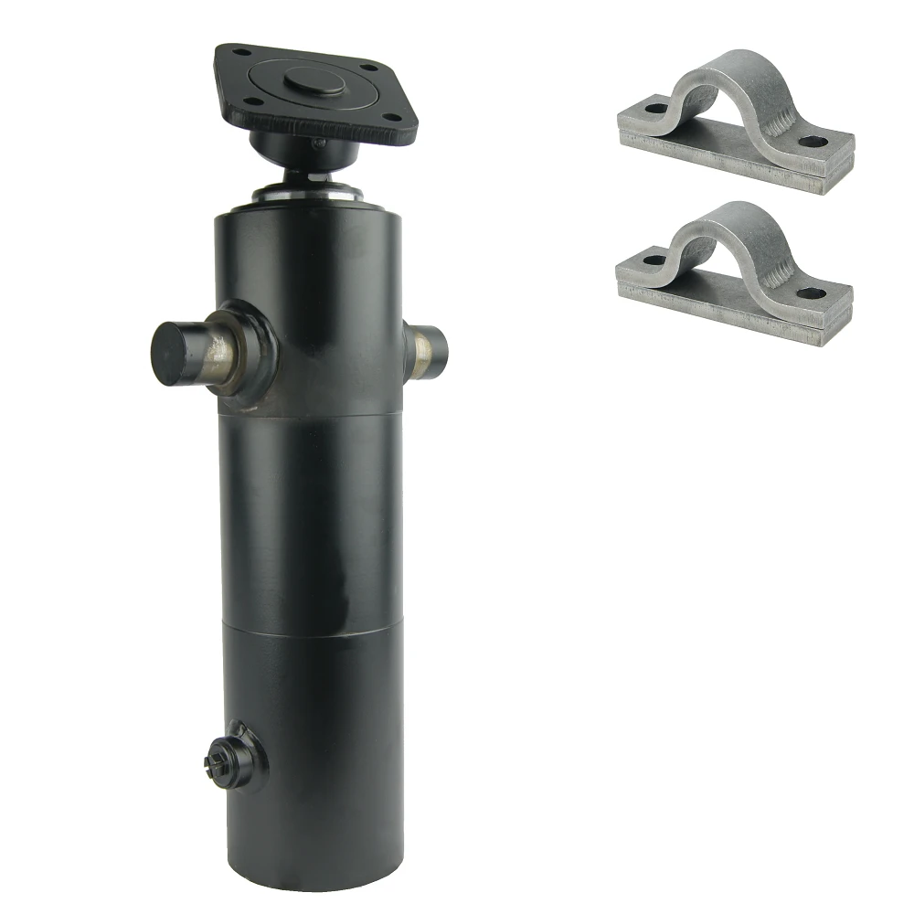 Teleskopzylinder 4-stufig Ø105/90/75/60mm 1300mm hub mit Kugelpfanne und Lagerbockpaar