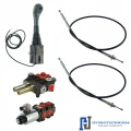 Handsteuerventil 80L/min 2-Fach 1xDW 1xDW mit Schwimmstellung + Joystick 1 Knopf + 2x Bowdenzüge + Umschaltventil 6/2 12V