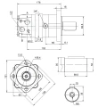 Hydraulikmotor Orbitmotoren Typ SMS Schluckvolumen 125 cm3/Umdr Max. Drehzahl 600 U/min + Halteplatte 90° und Buchse