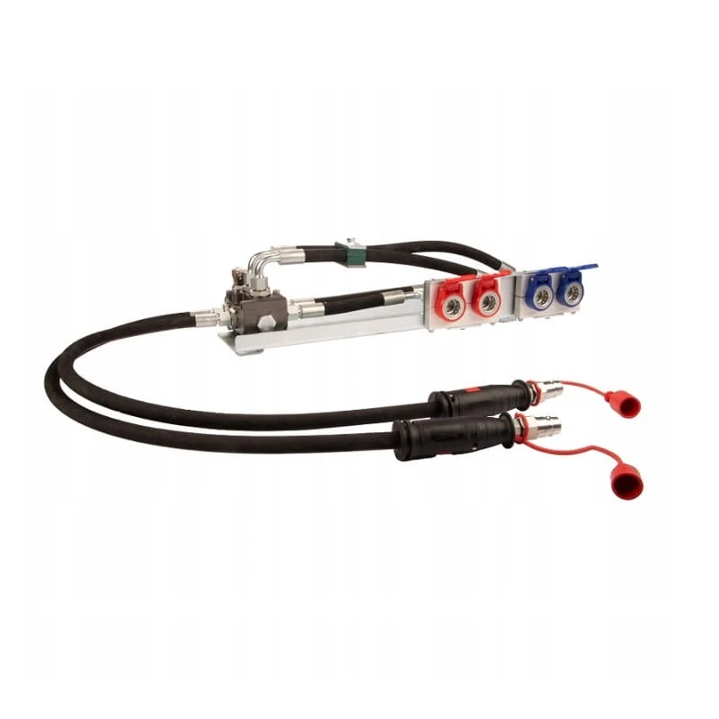 Hydrauliksatz zusätzliche Sektion für Frontlader. Schnellkupplungen PUSH-PULL, Halteplatte + Magnetventil hydraulisch 6/2 + Hydraulikschläuche 2 m