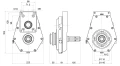 Zapfwellengetriebe mit Halteplatte und Hydraulikpumpe 26ccm, Größe 2, Leistung von 53L/min. Zusätzlicher Zapfwellenstummel im Set enthalten