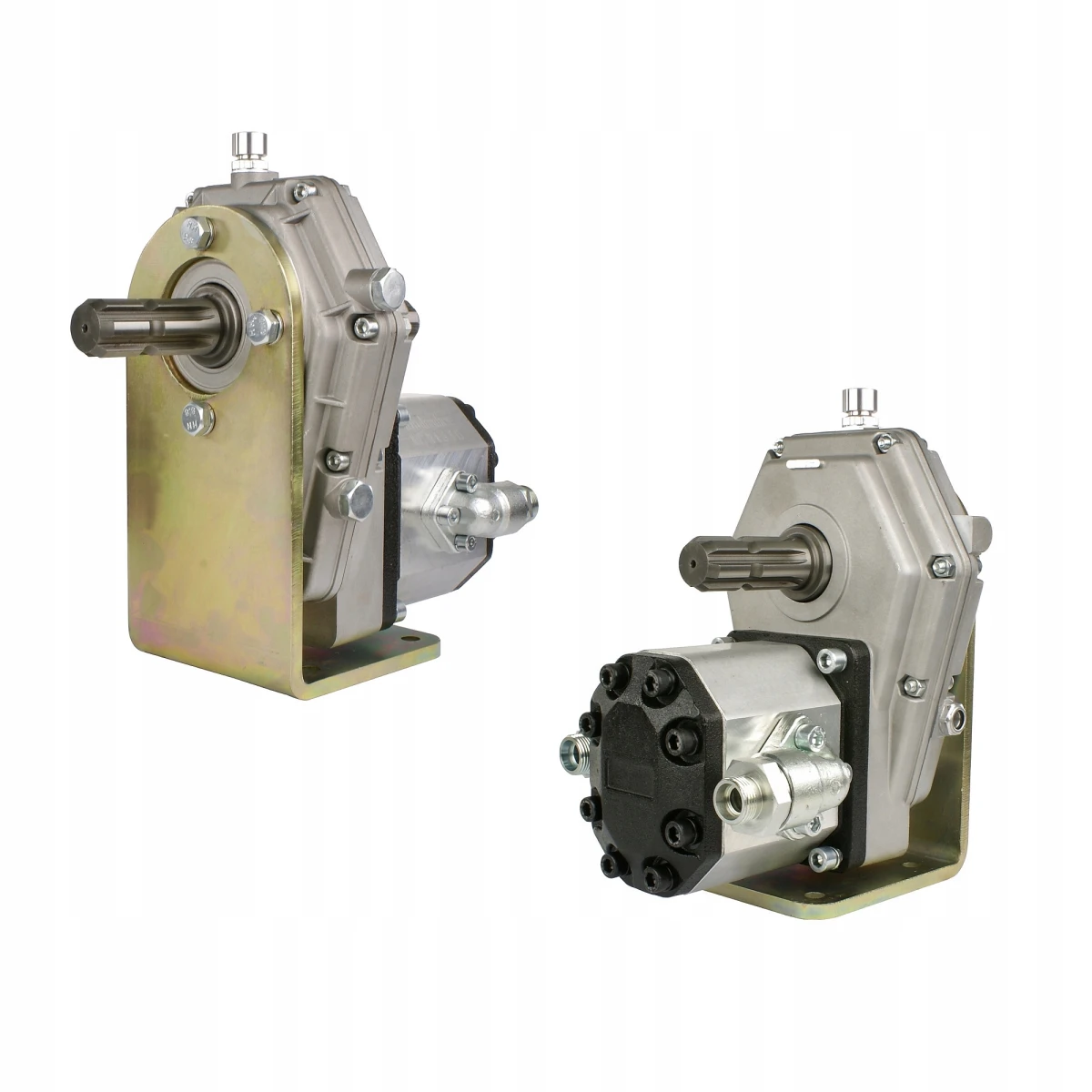 Zapfwellengetriebe mit stummel, Halteplatte und Hydraulikpumpe 39ccm, Größe 3, leistung von 80L/min. Zusätzlicher Zapfwellenstummel im Set enthalten