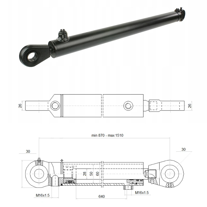Hydraulikzylinder doppeltwirkend CJ2F-50/28/640 mit Gelenkaugen 30 mm