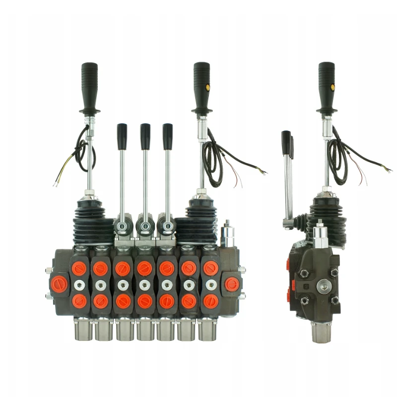 Handsteuerventil für Forstmaschinen 90L, 7-fach doppeltwirkend, 3x Hebel 2x Kreuzhebel mit Knöpfe: 3/2