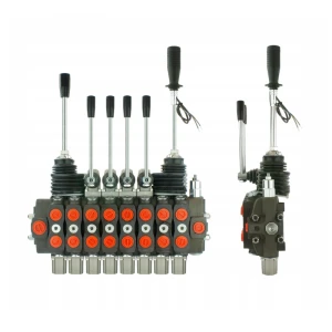 Handsteuerventil für Forstmaschinen 90L, 8-fach doppeltwirkend, 4x Hebel 1x Kreuzhebel mit 2 Knöpfe 1x Kreuzhebel ohne Knöpfe