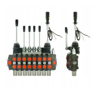 Handsteuerventil für Forstmaschinen 90L, 8-fach doppeltwirkend, 4x Hebel 1x Kreuzhebel mit 3 Knöpfe 1x Kreuzhebel ohne Knöpfe 