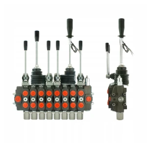 Handsteuerventil für Forstmaschinen 90L, 8-fach doppeltwirkend, 4x Hebel 1x Kreuzhebel mit Knopf 1x Kreuzhebel ohne Knöpfe 