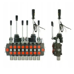 Handsteuerventil für Forstmaschinen 90L, 8-fach doppeltwirkend, 4x Hebel 1x Kreuzhebel mit 3 Knöpfe 1x Kreuzhebel ohne Knöpfe  