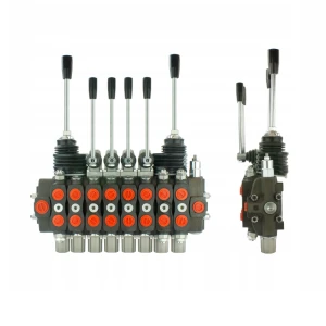 Handsteuerventil für Forstmaschinen 90L, 8-fach doppeltwirkend, 2x Kreuzhebel ohne Knöpfe, Schockventile im sektionen: 1, 2, 8