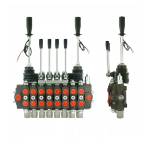 Handsteuerventil für Forstmaschinen 90L, 8-fach doppeltwirkend, 4x Hebel 2x Kreuzhebel mit Knöpfe: 1/1, Schockventile im sektionen: 1, 2, 8