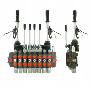 Handsteuerventil für Forstmaschinen 90L, 8-fach doppeltwirkend 4x Hebel 2x Kreuzhebel mit Knöpfe: 3/3, Schockventile im sektionen: 1, 2, 8  