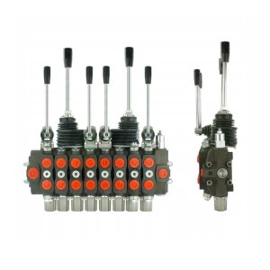 Handsteuerventil für Forstmaschinen 90L, 8-fach doppeltwirkend, 2x Kreuzhebel ohne Knöpfe, Schockventile im sektionen: 2, 3, 7