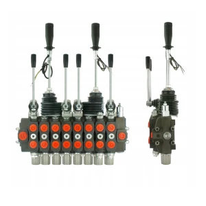 Handsteuerventil für Forstmaschinen 90L, 8-fach doppeltwirkend, 4x Hebel 2x Kreuzhebel mit Knöpfe: 1/1, Schockventile im sektionen: 2, 3, 7