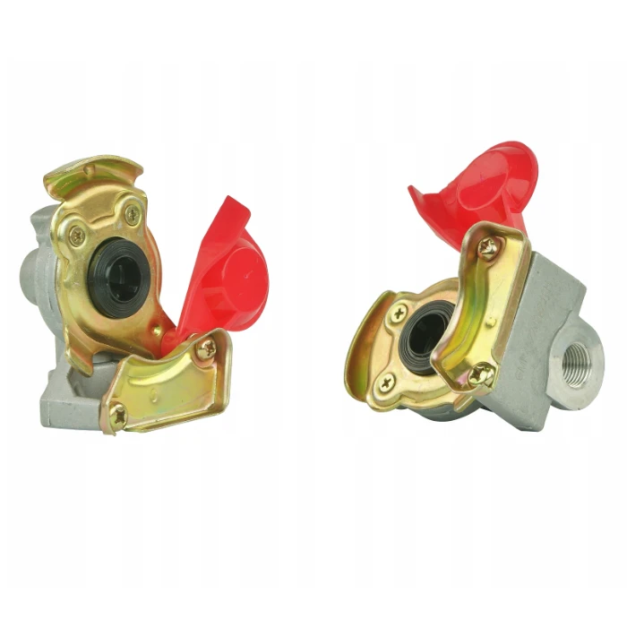 Druckluft Kupplungskopf mit ventil. Von der Traktor-Seite montiert. Gewinde M16x1,5, rot