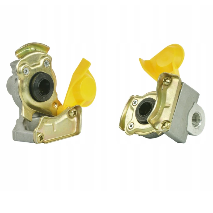 Druckluft Kupplungskopf mit ventil. Von der Traktor-Seite montiert. Gewinde M22x1,5, gelb