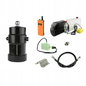 Hydraulik für Kippanhänger, Hydraulikaggregat 12V mit Funkfernbedienung + Teleskopzylinder Hub 750. Tragkraft bis zu 8 Tonnen   