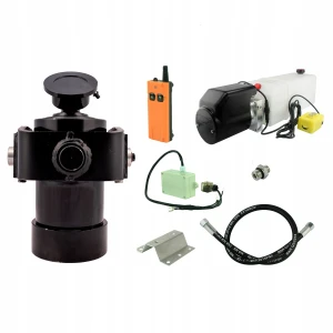 Hydraulik für Kippanhänger, Hydraulikaggregat 12V mit Funkfernbedienung + Teleskopzylinder mit Kardanring Hub 1000. Tragkraft bis zu 12 Tonnen   