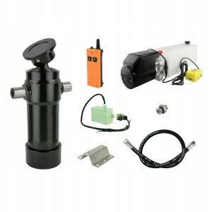 Hydraulik für Kippanhänger, Hydraulikaggregat 12V mit Funkfernbedienung + Teleskopzylinder Hub 910. Tragkraft bis zu 7 Tonnen   