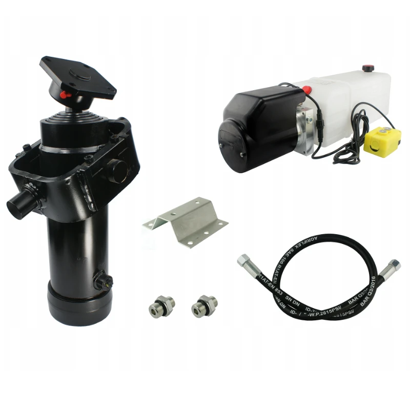 Hydraulik für Kippanhänger, Hydraulikaggregat 12V + Teleskopzylinder mit Kardanring Hub 1300. Tragkraft bis zu 8 Tonnen