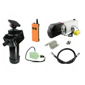 Hydraulik für Kippanhänger, Hydraulikaggregat 12V mit Funkfernbedienung + Teleskopzylinder mit Kardanring Hub 1300. Tragkraft bis zu 8 Tonnen      