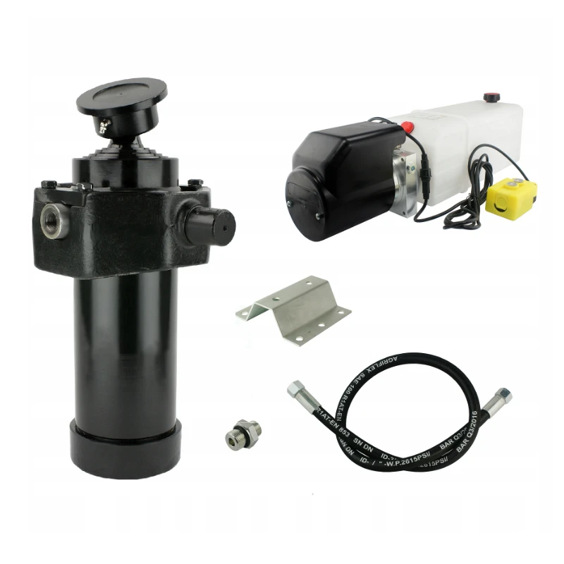Hydraulik für Kippanhänger, Hydraulikaggregat 12V + Teleskopzylinder mit Kardanring Hub 1432. Tragkraft bis zu 12 Tonnen