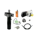Hydraulik für Kippanhänger, Hydraulikaggregat 24V mit Funkfernbedienung + Teleskopzylinder mit Kardanring und Kugelpfanne Hub 520. Tragkraft bis zu 5 Tonnen