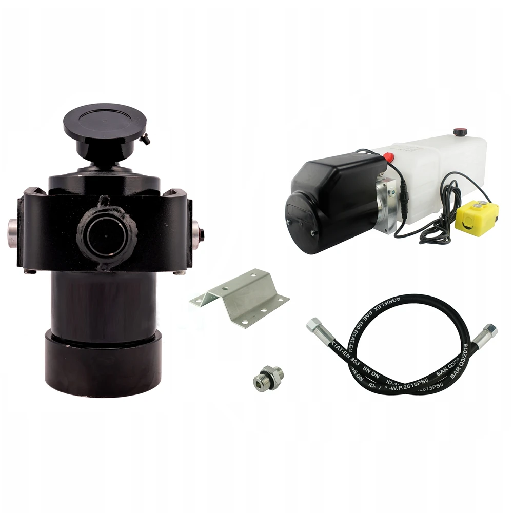 Hydraulik für Kippanhänger, Hydraulikaggregat 24V + Teleskopzylinder mit Kardanring Hub 1000. Tragkraft bis zu 12 Tonnen