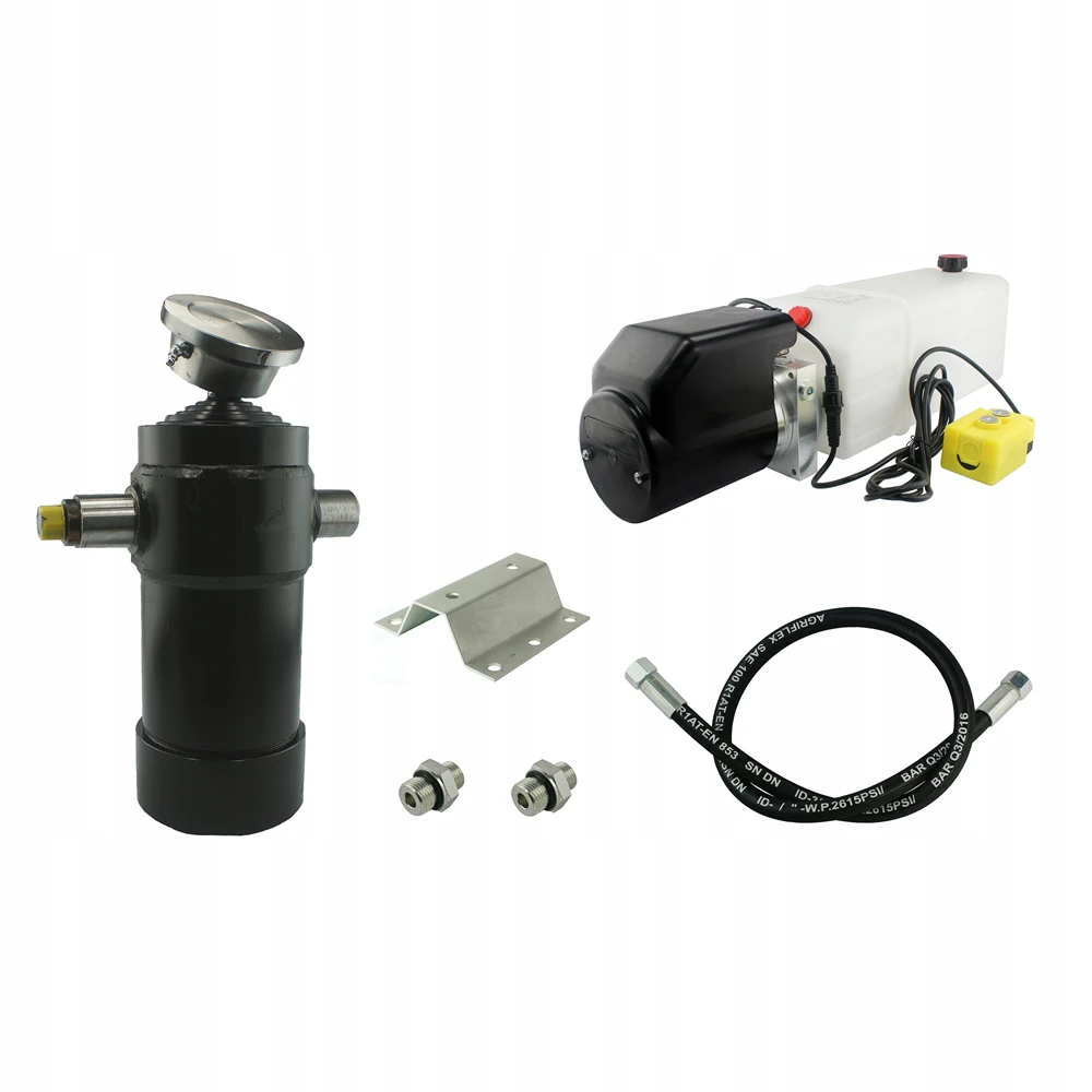 Hydraulik für Kippanhänger, Hydraulikaggregat 24V + Teleskopzylinder Hub 1050. Tragkraft bis zu 8 Tonnen