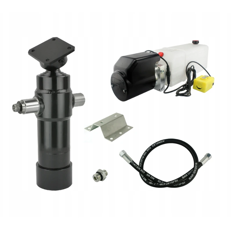 Hydraulik für Kippanhänger, Hydraulikaggregat 24V + Teleskopzylinder Hub 700. Tragkraft bis zu 5 Tonnen