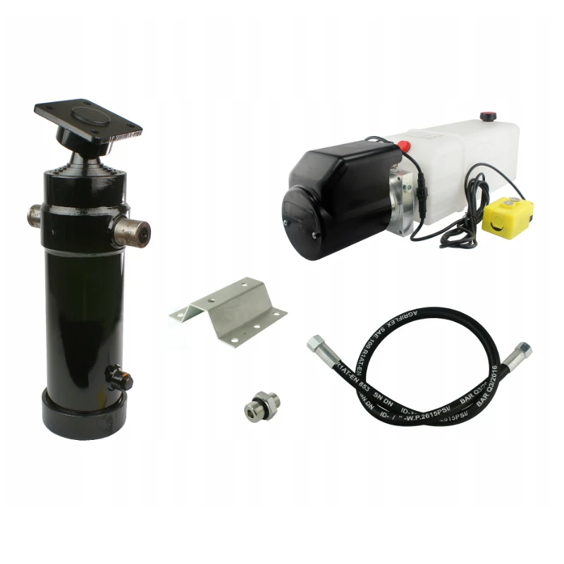 Hydraulik für Kippanhänger, Hydraulikaggregat 24V + Teleskopzylinder Hub 1300. Tragkraft bis zu 8 Tonnen