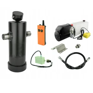 Hydraulik für Kippanhänger, Hydraulikaggregat 24V mit Funkfernbedienung + Teleskopzylinder Hub 1237. Tragkraft bis zu 8 Tonnen    