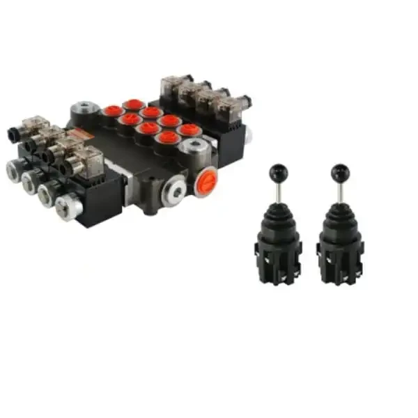 Elektromagnetisches steuerventil 80L 4-Fach 12V im Set mit einem 5-Positionen Joystick elektrischer