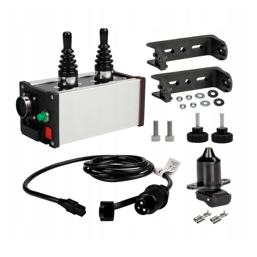 Steuerkasten mit zwei 5-Positionen Joysticks, Elektrokabel, Stromanschlüssen und Befestigungsbügel