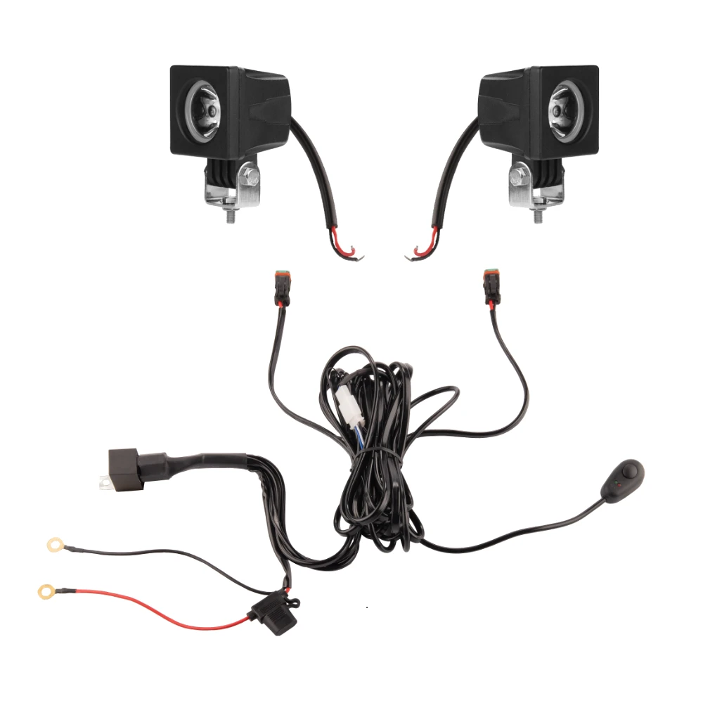 Zwei LED Arbeitsscheinwerfer 805 LM 4W, Anzahl der LED-Dioden: 1, licht: fokussiert. Im Set mit Kabelbaum